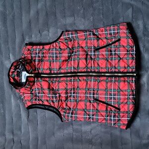 Plaid Quilted Puffer Vest with Black Velvet Trim, And Pockets, Size Medium!